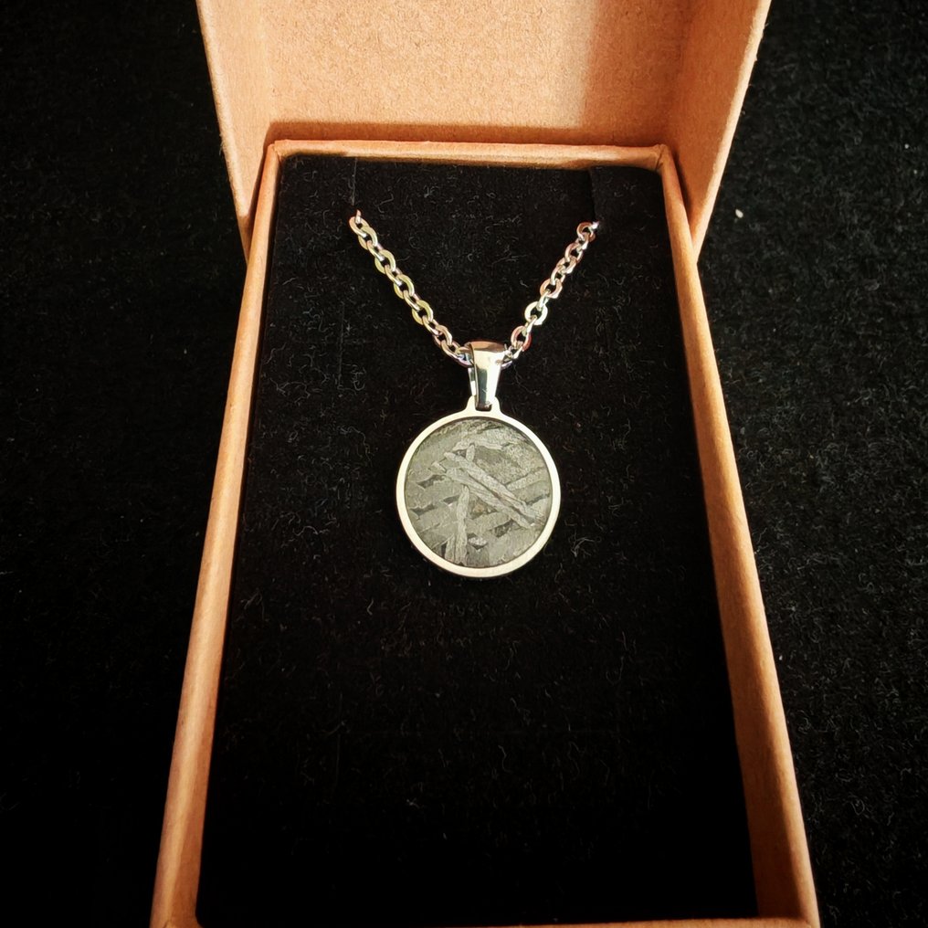 Pendente in acciaio e meteorite Aletai con catenina in acciaio inossidabile Meteorite Ferroso - Altezza: 23 mm - Larghezza: 15.5 mm - 2.35 g - (1) #1.0