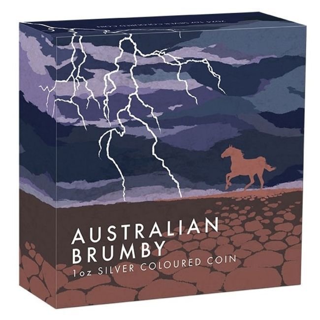 Australia. 1 Dollar 2024 1 oz Brumby Coloured Silver Rare Coin (w/ Box & COA) #3.2