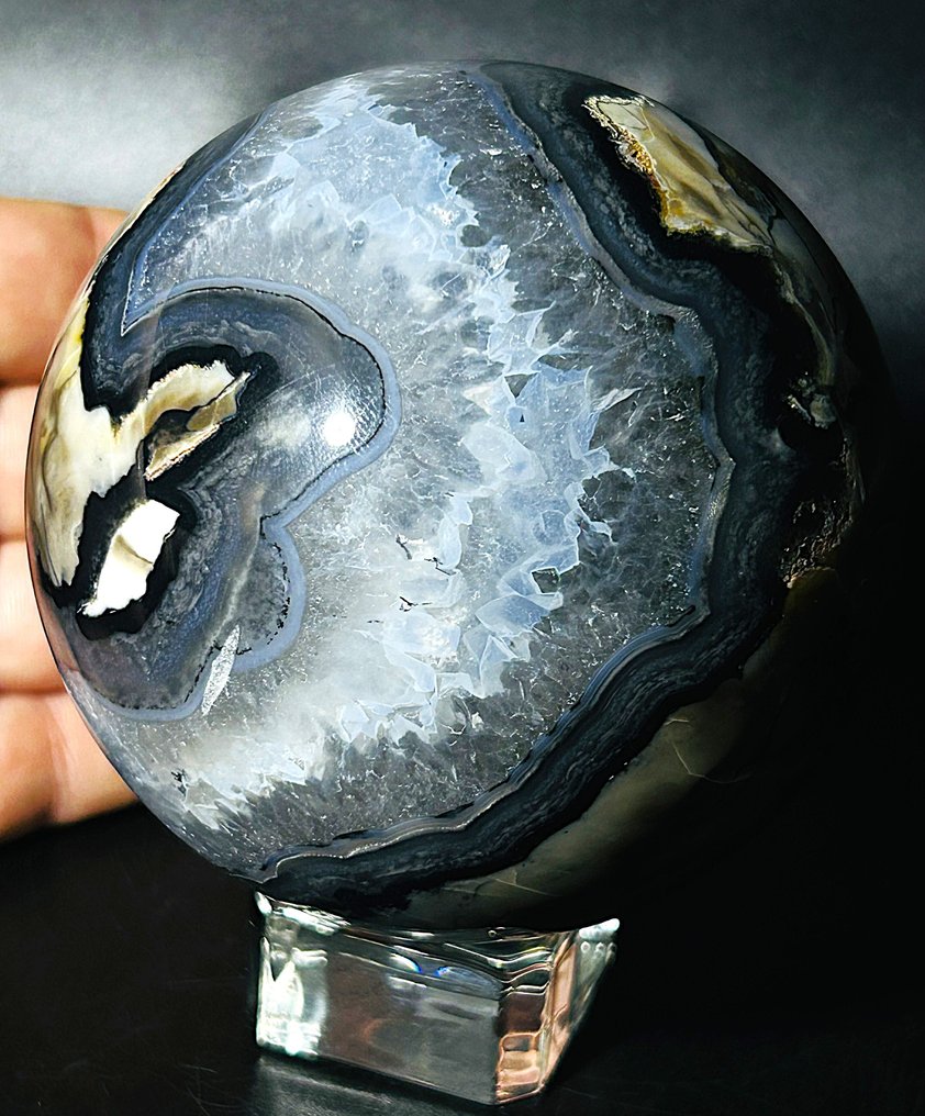 来自墨西哥的玛瑙球体——稀有且令人惊叹的结晶形成（直径89毫米） 天然石 - 疗愈特性 - 高度荧光- 942 g - (1) #3.2