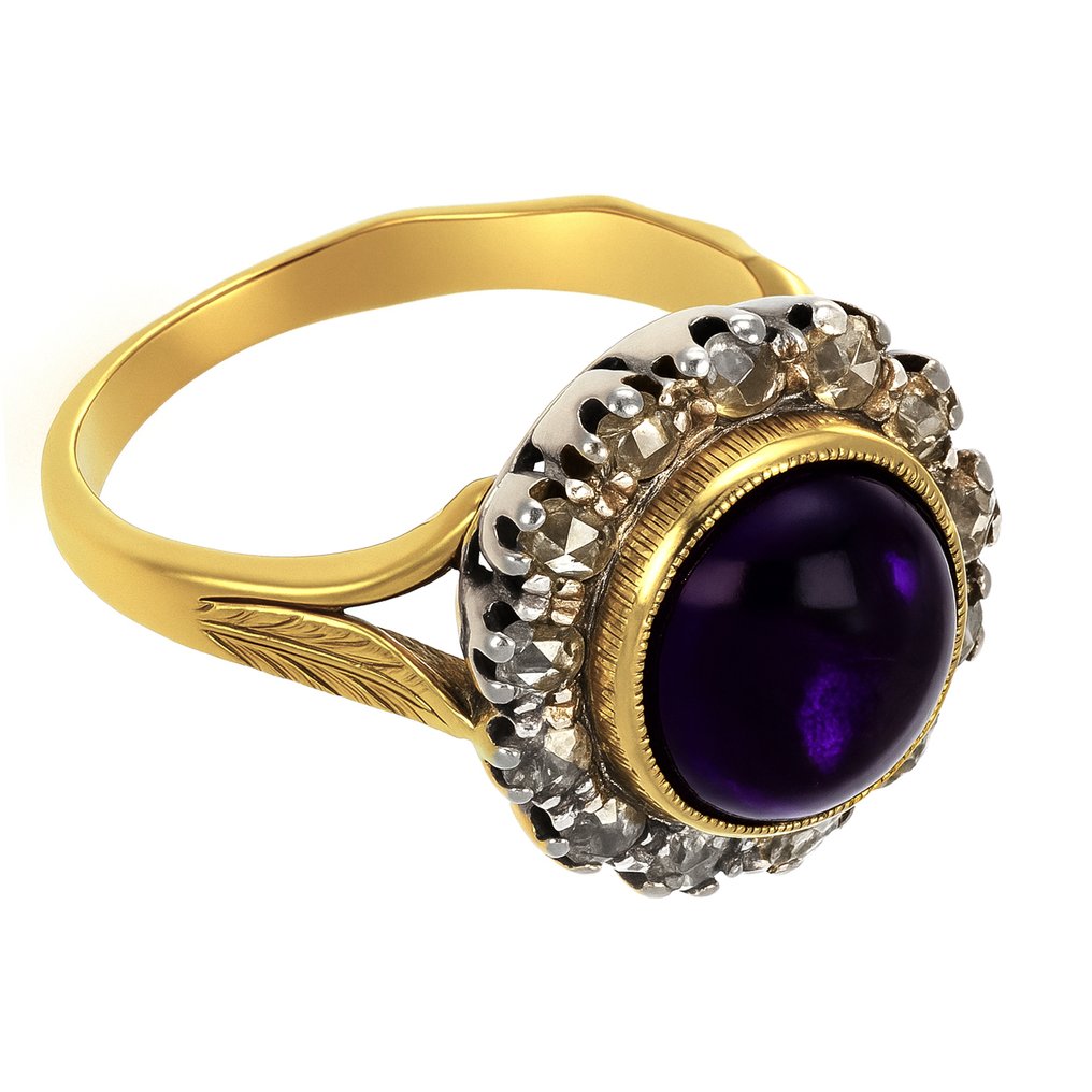 Anello - 18 carati Oro giallo, Argento -  4.07ct. tw. Ametista - Diamante #3.2