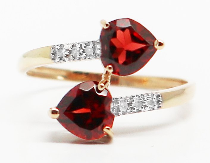 χωρίς τιμή ασφαλείας - Δαχτυλίδι - 14 καράτια Κίτρινο χρυσό Γρανάτης - Διαμάντι #2.1