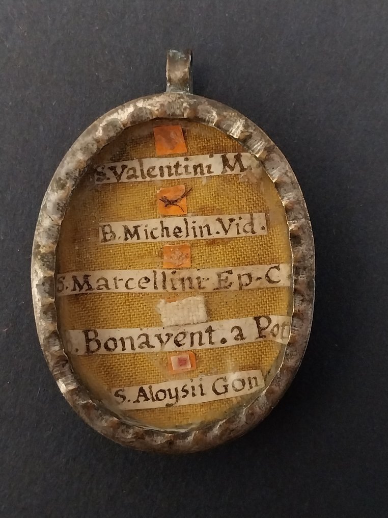  圣骨箱 - 玻璃, 纺织品, 纸, 黄铜色 - 1850-1900 - S. Valentini M - B. Michelin. Vid - S. Marcellini Ep.C - B. Bonavent.a Pot - S. Aloysii Gon  #1.0