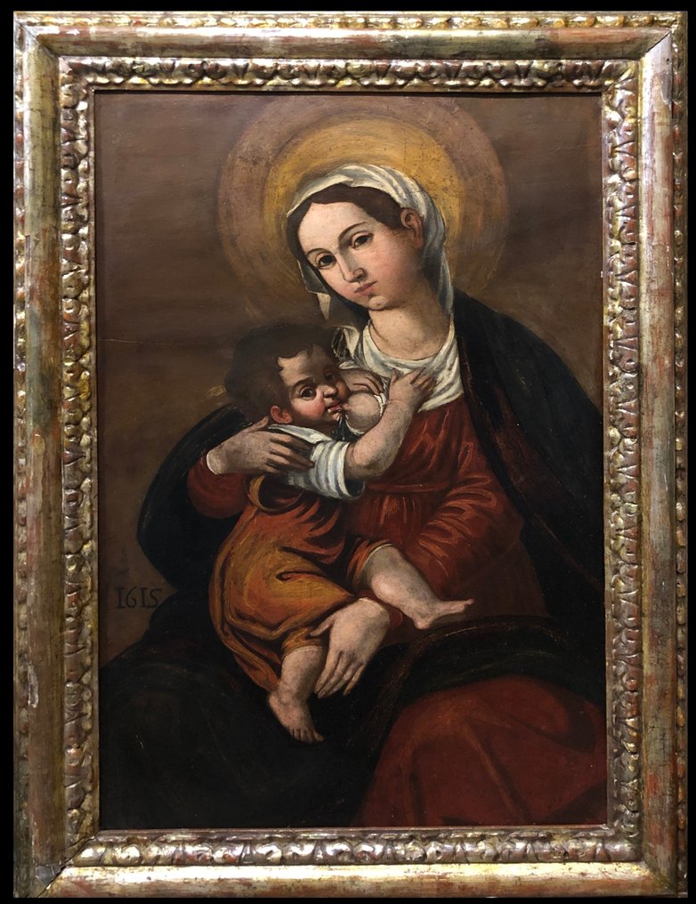 Scuola Umbra (c. 1600) - Madonna col Bambino dipinta su ardesia #2.1