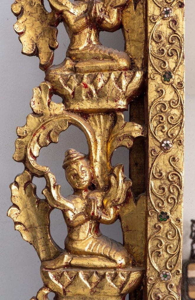 Fali tükör - 24 kt arany, Tikfa - Birmees templom tükör #1.0