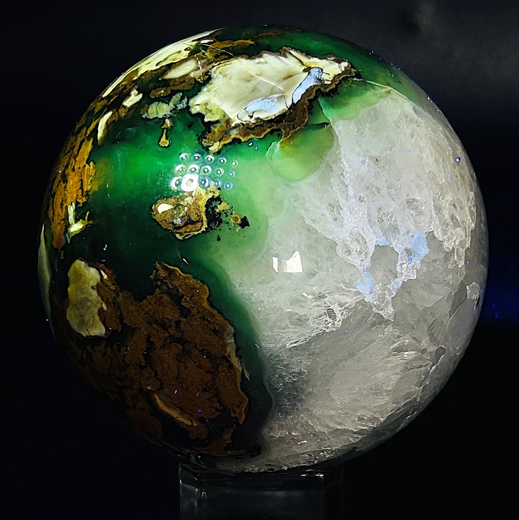 来自墨西哥的玛瑙球——稀有且令人惊叹的结晶结构（直径90毫米） 天然石 - 疗愈特性 - 高度荧光- 972 g - (1) #2.1