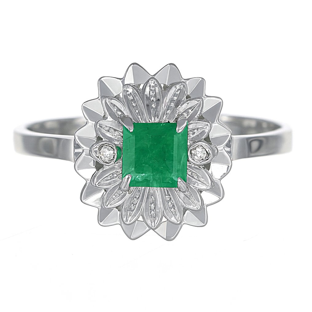 Gyűrű - 18 kt. Fehér arany -  0.40ct. tw. Smaragd - Gyémánt #2.1