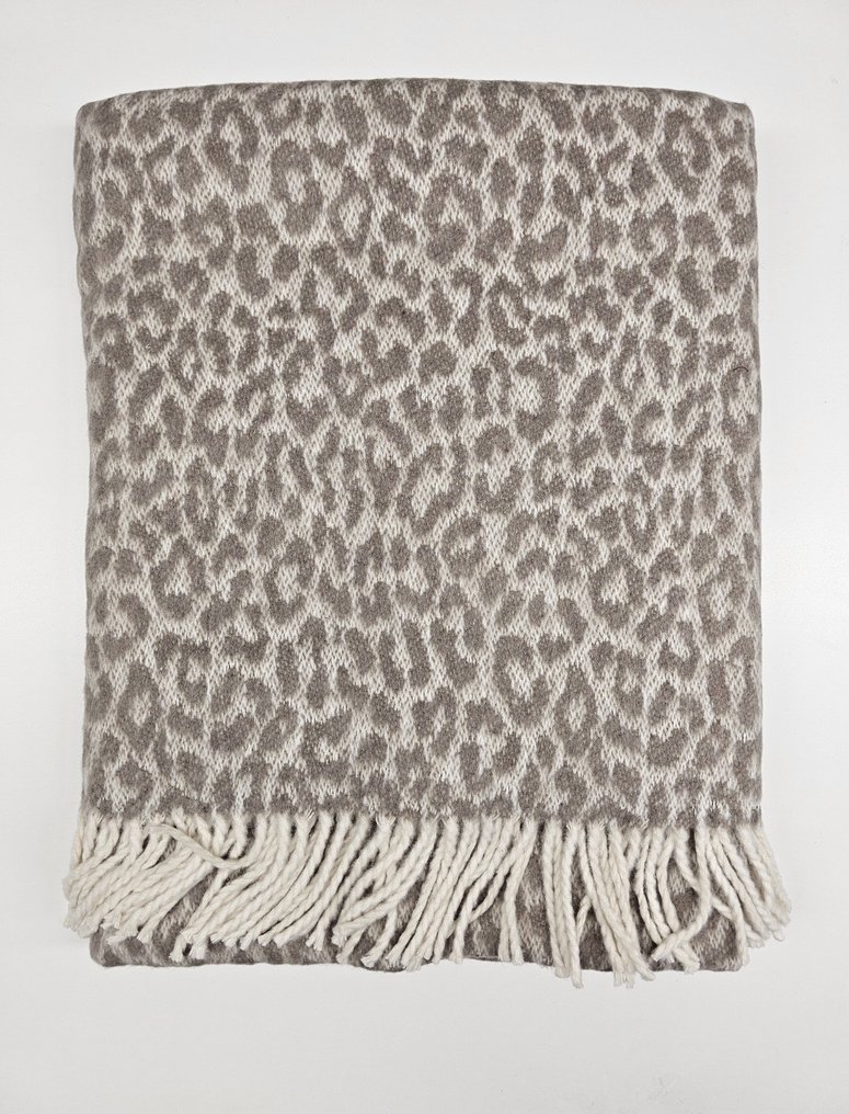 Eksklusiivinen viltti sekoitepuuvillaa, vaalean ja tumman visonin sävyissä, leopardikuviolla - - Viltti - 160 cm - 130 cm #3.2