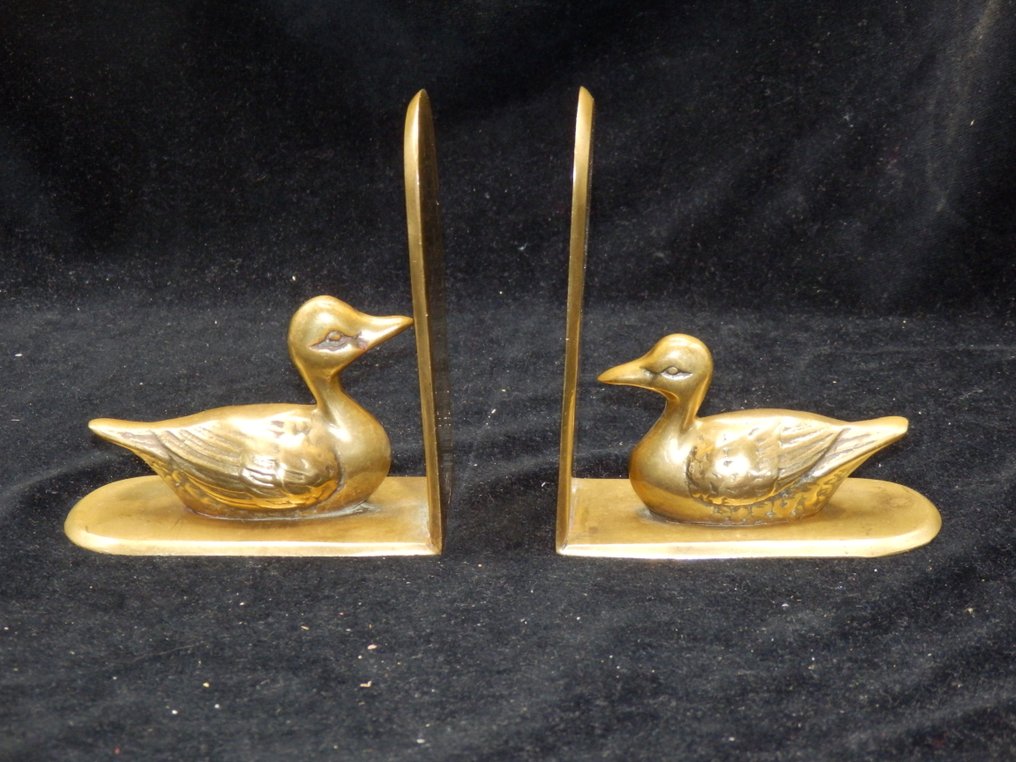 2 messing Boekensteunen met Eendjes - Buchstützen (2) - Messing - Messing Buchstützen #1.0