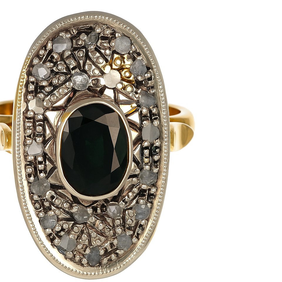 Δαχτυλίδι - 14 καράτια Κίτρινο χρυσό, Ασημί - 1.97ct. tw. Ζαφείρι - Διαμάντι #1.0