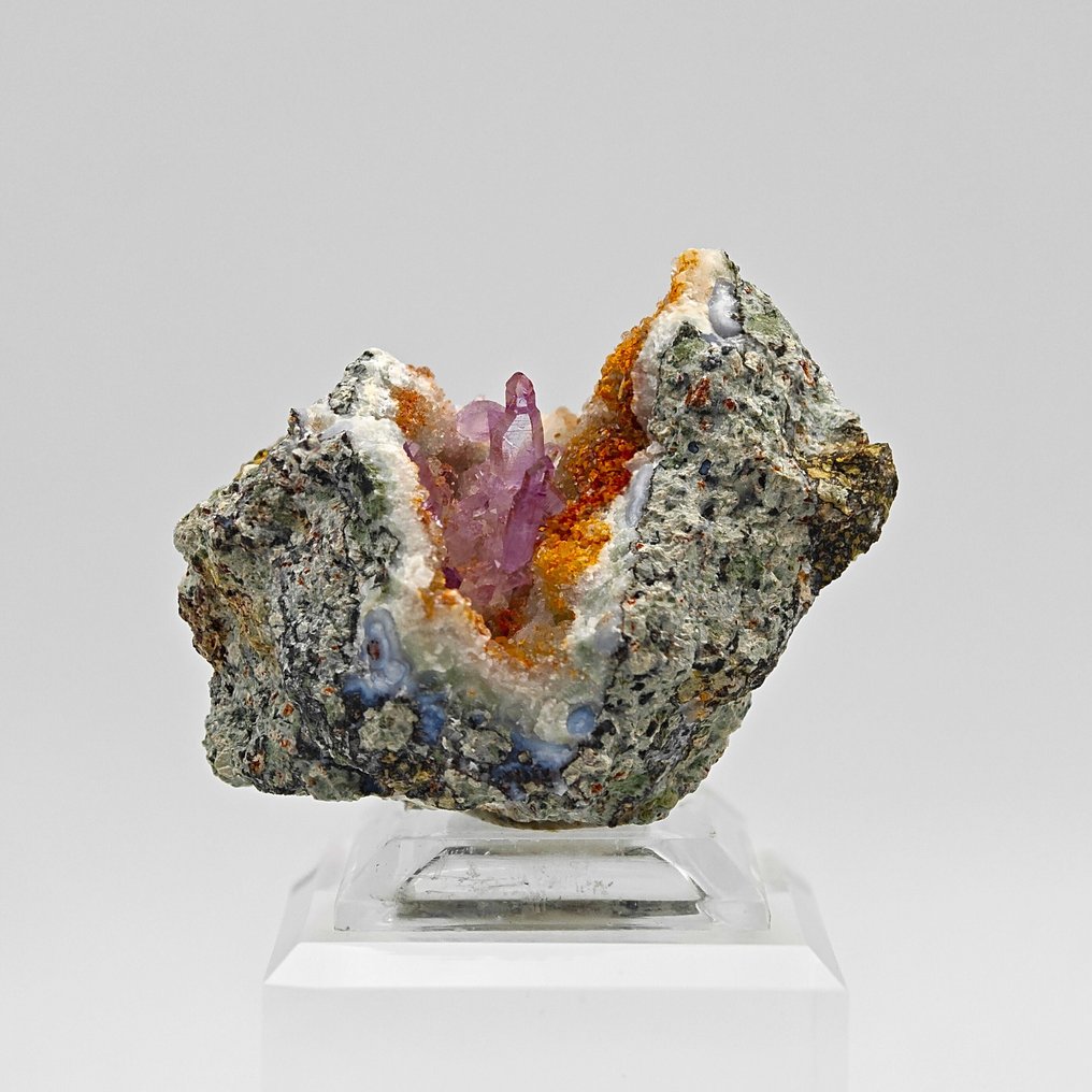 Amethyst Sardinia, reverse spectrum crystals and intense violet Crystals on matrix - Height: 52 mm - Width: 42 mm- 60 g #1.0