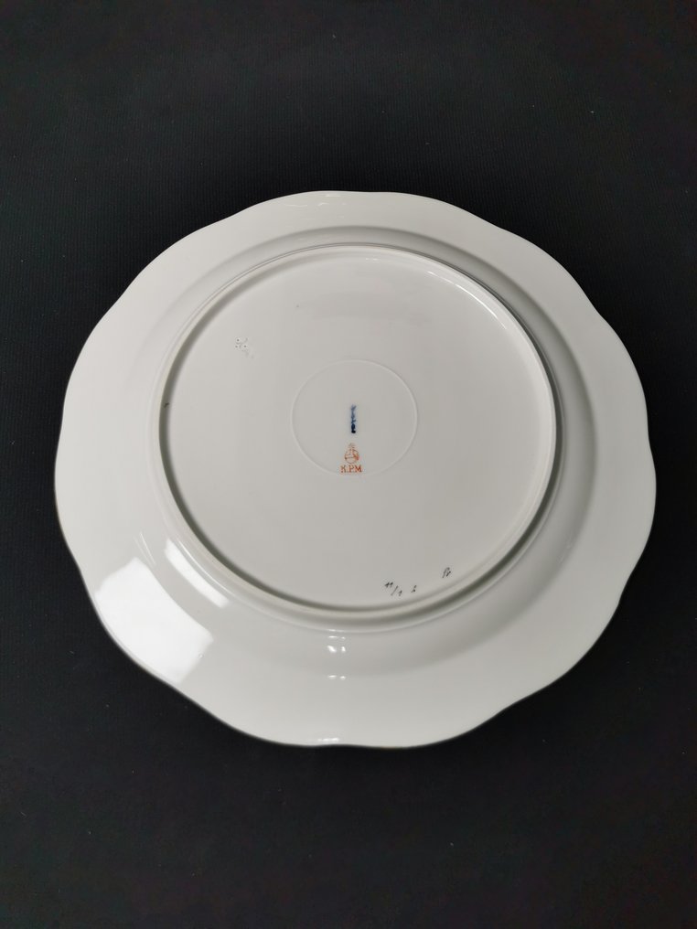 KPM - osier e fiori farfalla - 10 piatti da portata D.27cm - Scettro in blu, globo con croce e KPM - Πιάτο (10) - Πορσελάνη #3.2