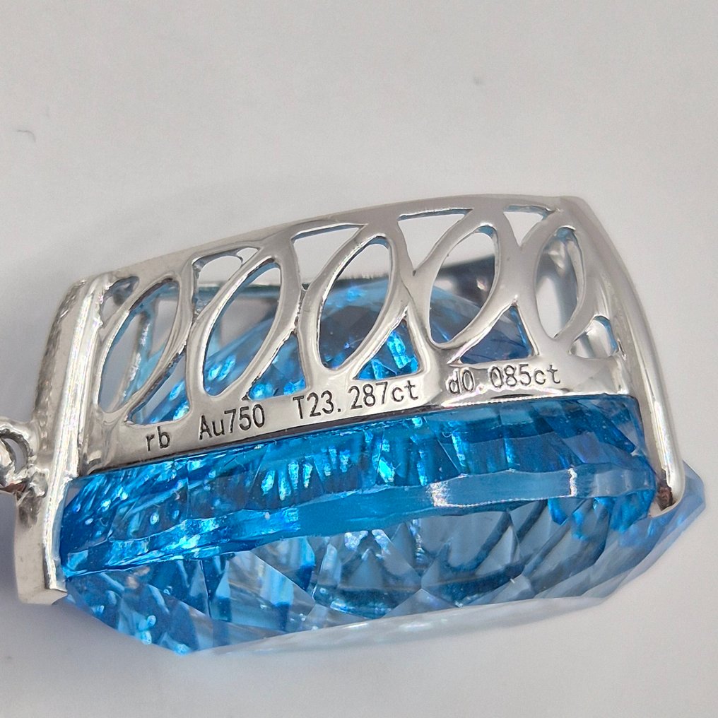 没有保留价 - 吊坠 - 18K包金 白金 黄宝石 - 钻石 #4.3