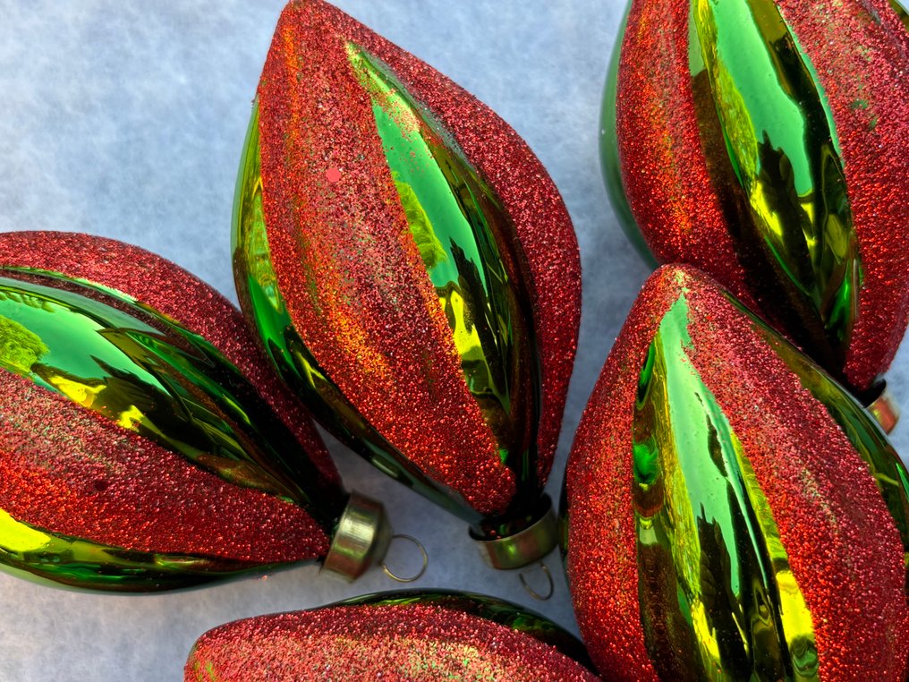 Due Esse: conische kerstbal in groen en rood, glas - Julepynt (12) - Glass #4.3