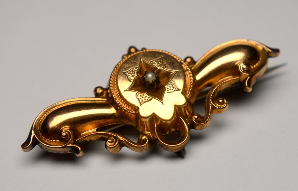 χωρίς τιμή ασφαλείας - Καρφίτσα Ασημί, Επιχρυσωμένο Μαργαριτάρι - αντίκα #1.0