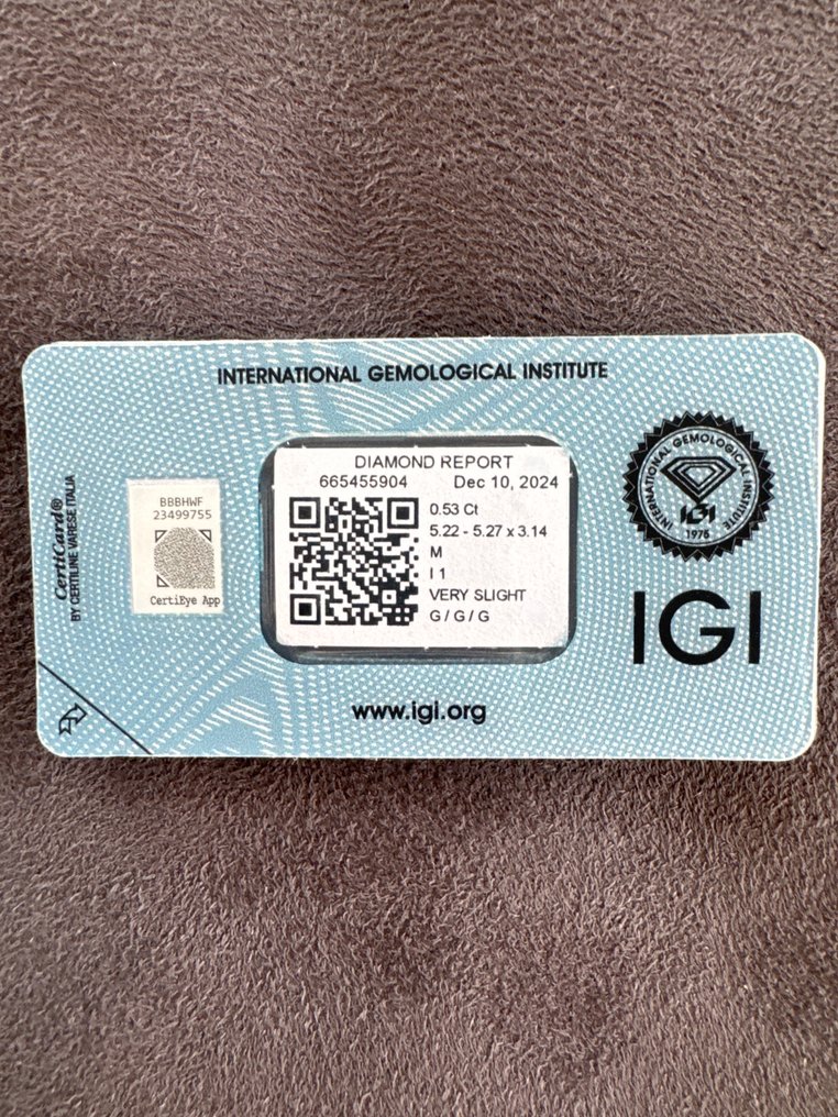 1 pcs 钻石  (天然)  - 0.53 ct - 圆形 - M - I1 内含一级 - 国际宝石研究院（IGI） #1.0