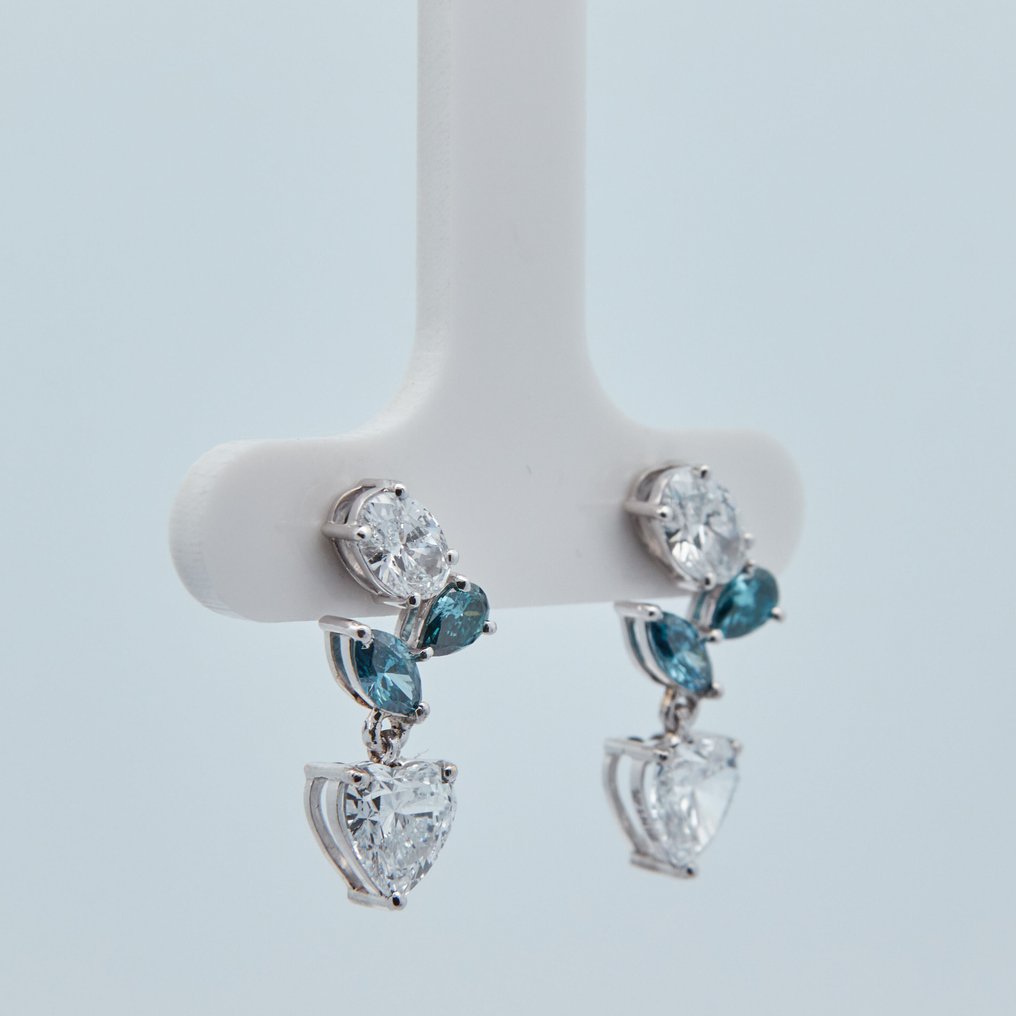 沒有保留價 - 耳環 - 14 克拉 白金 - 2.64ct. tw. 藍色 鉆石 (彩色實驗室培育鑽石) - 鉆石 #1.0