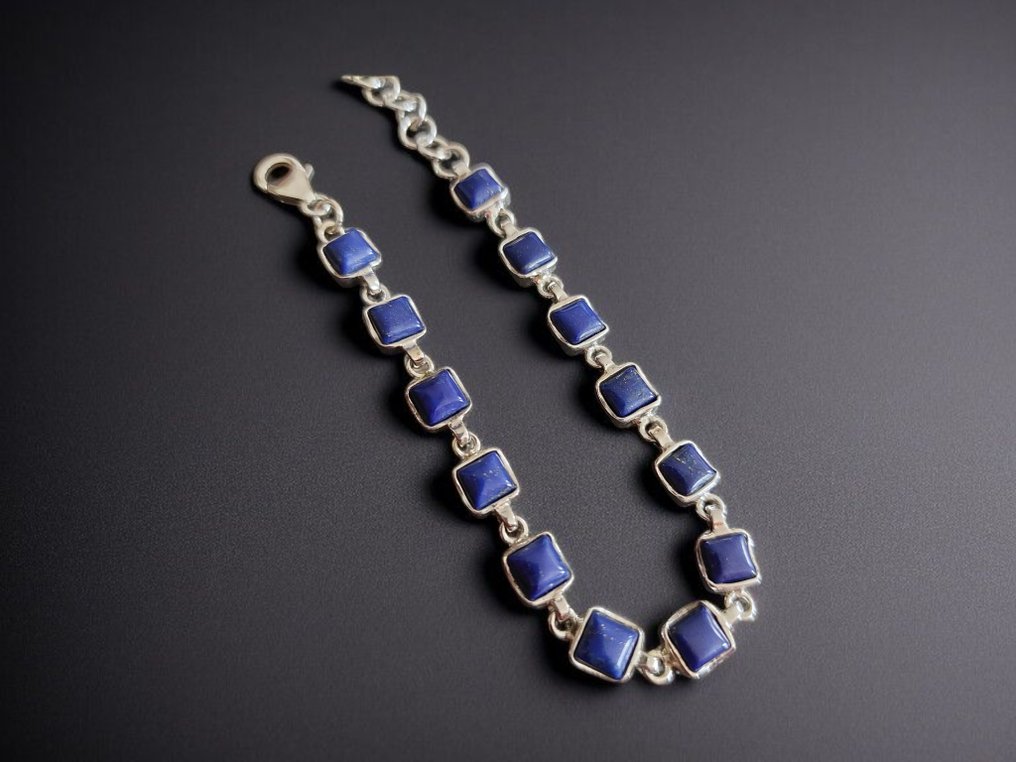 Lapis lazuli and 925 sterling silver bracelet. Natural, untreated stone. Handcrafted assembly of quality.- 10 g - (1) #3.2