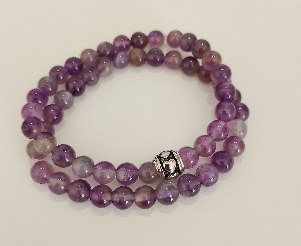 Amethyst Two Bracelets High Quality and - Bracelet - silver bead heart  #2.1