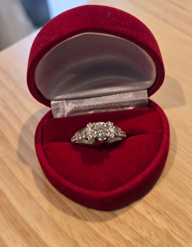 订婚戒指 - 18K包金 白金 钻石 (天然色彩的) - 钻石 #2.1