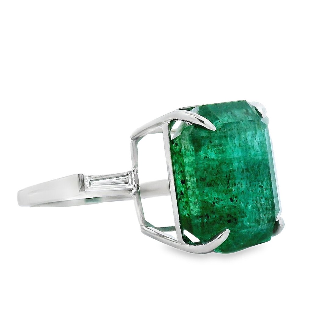 戒指 白金 -  11.10ct. tw. 祖母绿 - 钻石 - 三石戒指 #3.2