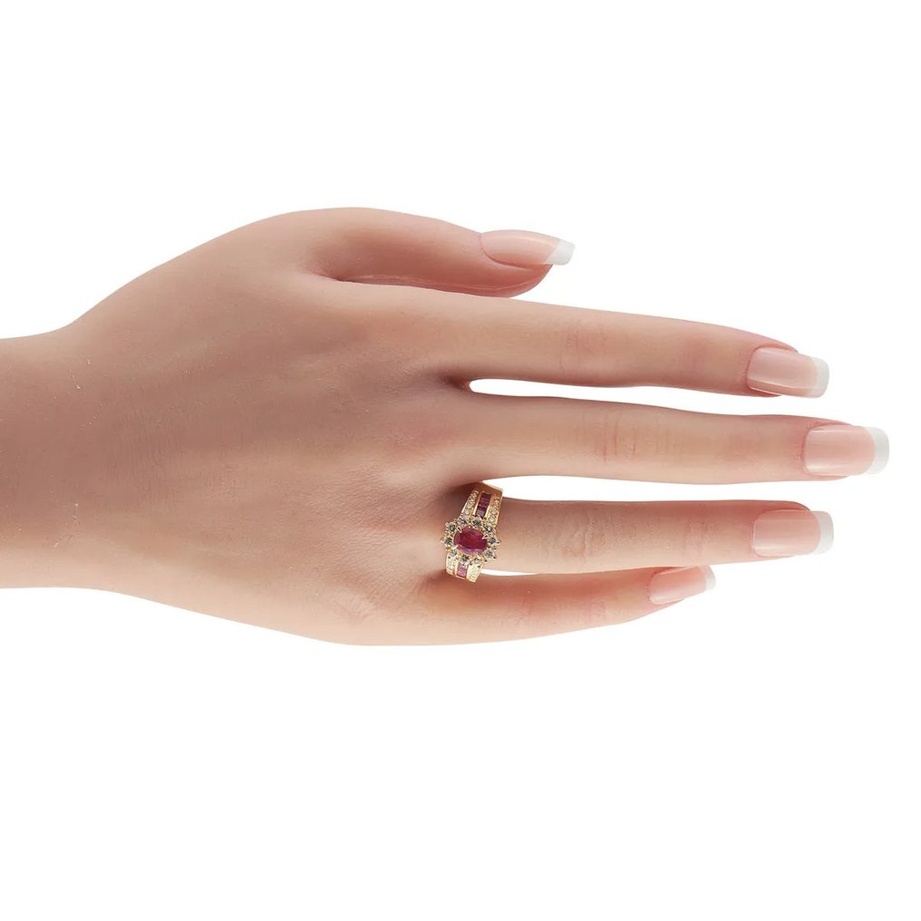 戒指 - 18K包金 黄金, 独家18K黄金1.08克拉钻石和1.76克拉红宝石戒指 - 2.83ct. tw. 钻石 (天然) - 红宝石 #3.2