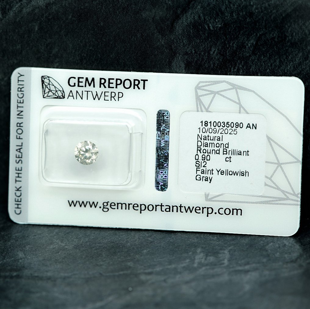 1 pcs Διαμάντι (Φυσικού χρώματος) - 0.90 ct - Στρογγυλό - Faint Κιτρινωπό Γκρίζο - SI2 - Gem Report Antwerp (GRA) #4.3