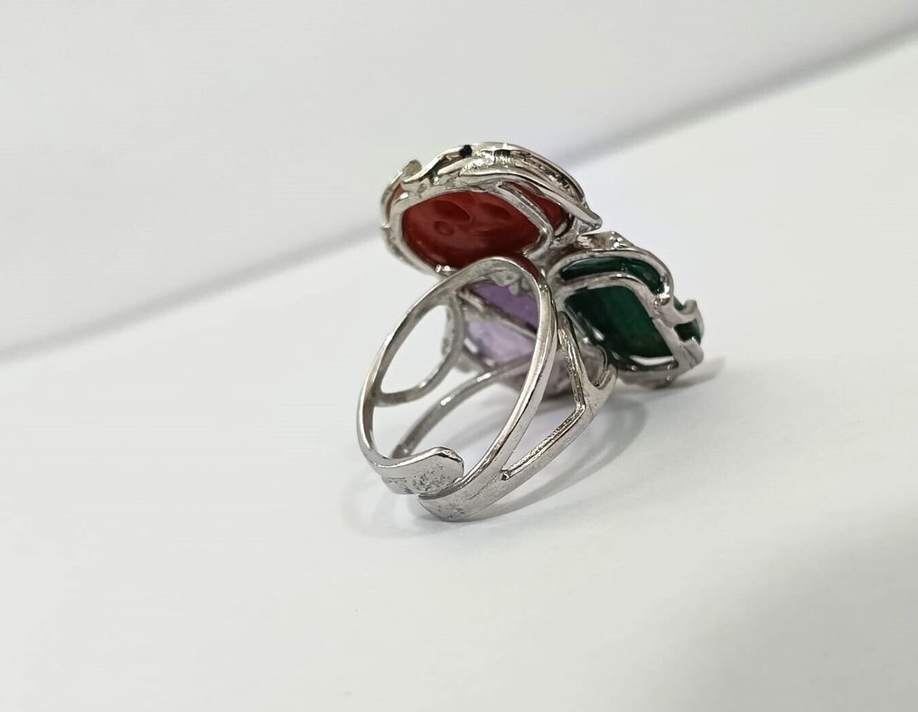 Fără preț de rezervă - Inel Argint Coral - Ametist #4.3