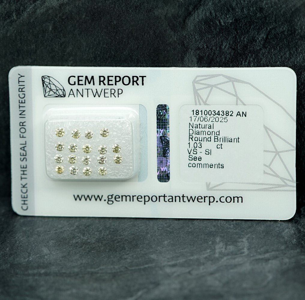 18 pcs 鑽石 (天然) - 1.03 ct - 圓形 - VS1, SI1 - Gem Report Antwerp (GRA) #1.0
