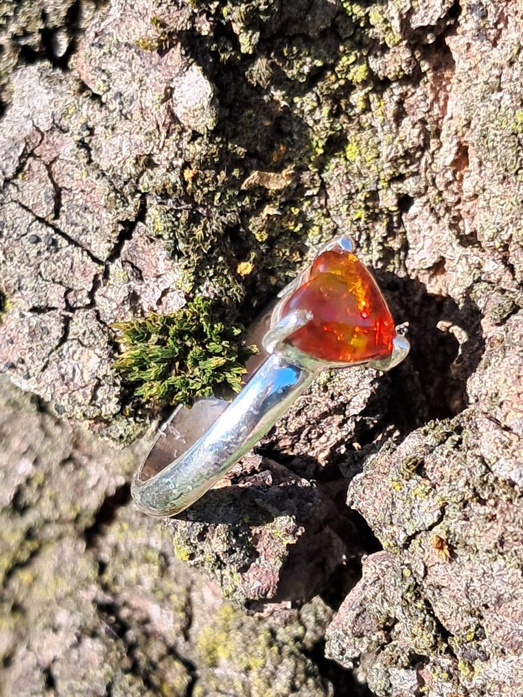 Anello in argento 925 con cuore di Ambra baltica top quality- 2.7 g - (1) #4.3
