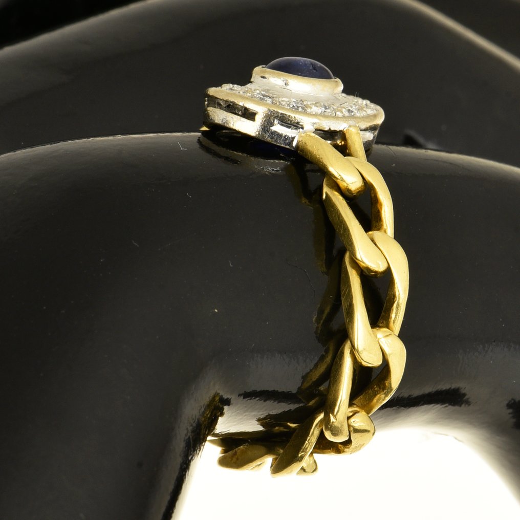 Bague - 18 carats Or jaune, Or blanc Saphir - Diamant #4.3