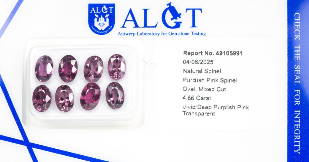 没有保留价 - 8 pcs 尖晶石 - 4.86 ct - 安特卫普宝石检测实验室(ALGT) - 鲜明/深邃的紫粉色 #3.2