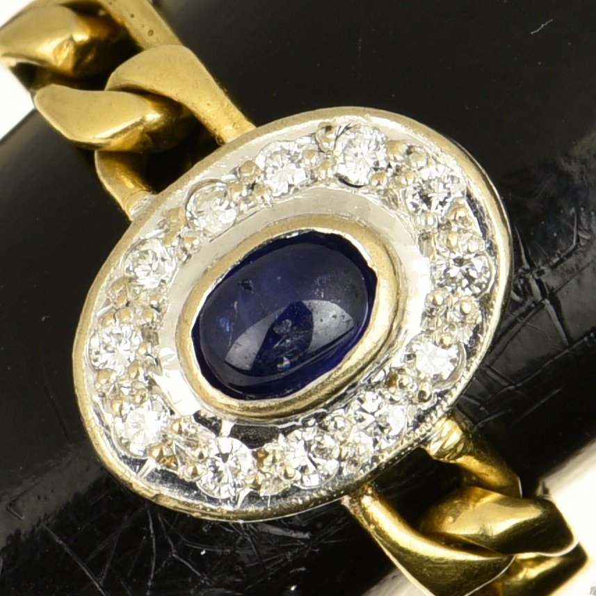 Bague - 18 carats Or jaune, Or blanc Saphir - Diamant #1.0