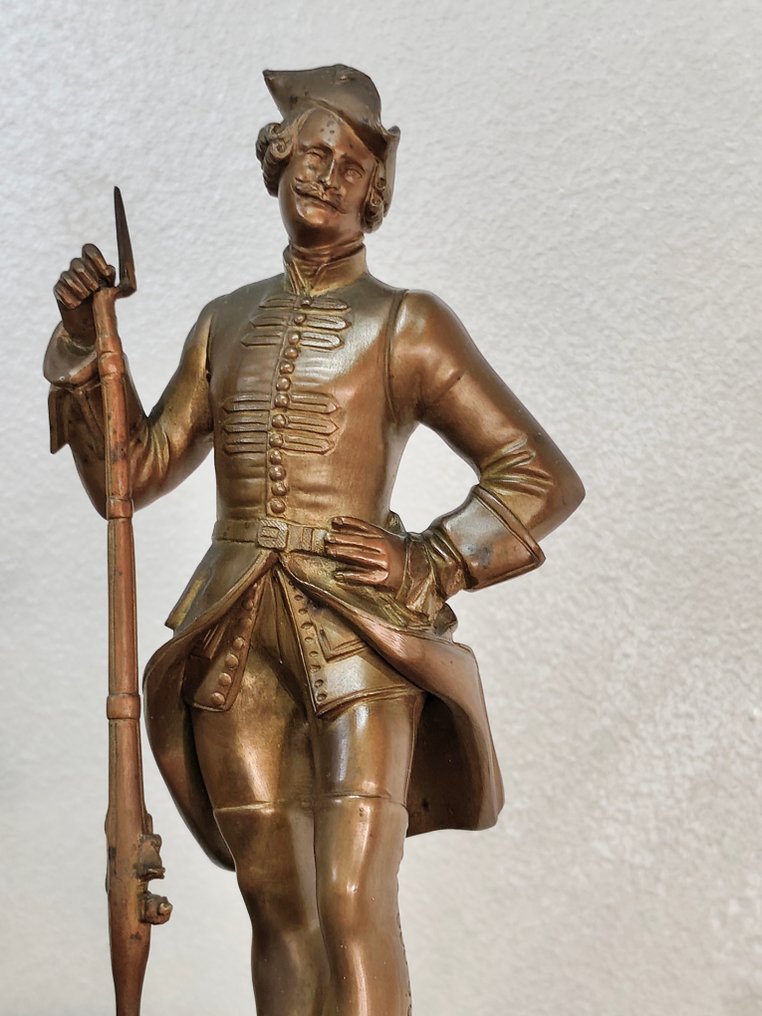 Relógio de lareira com figura - Antigo - Bronze dourado, Castanheiro - 1850-1900 #4.3