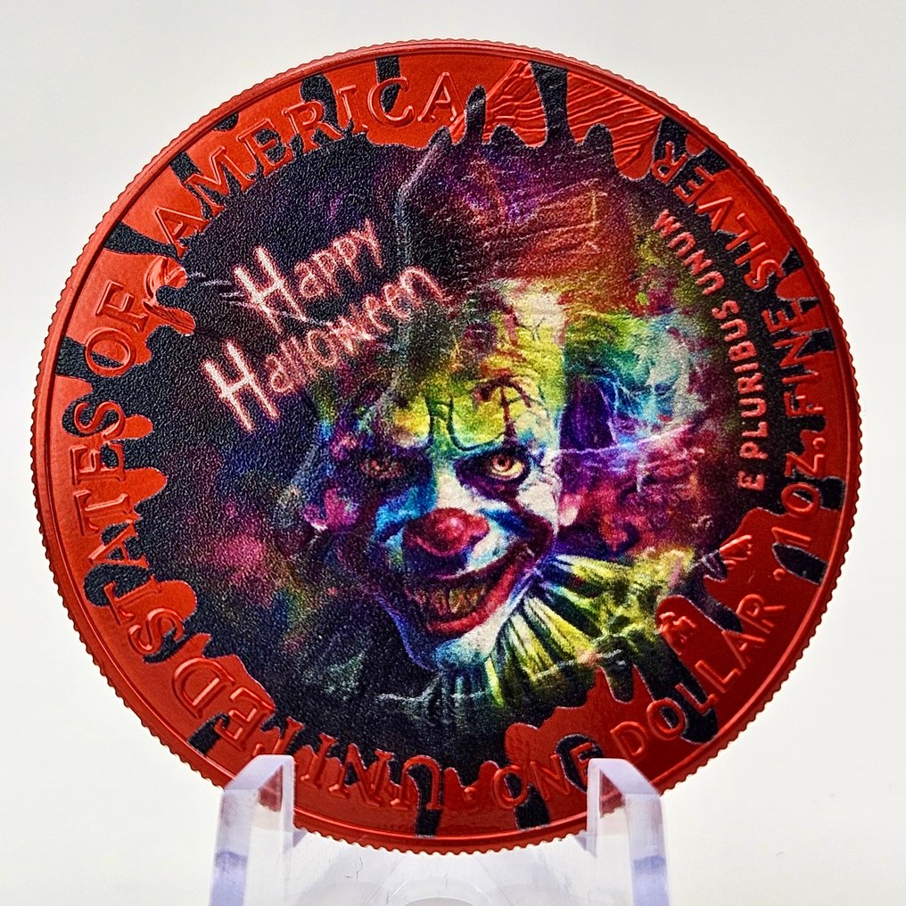 USA. 1 Dollar 2025 American Silver Eagle – 1 oz Silver .999 – “Creepy Smile” – Gold & Space Red Edition – #1.0