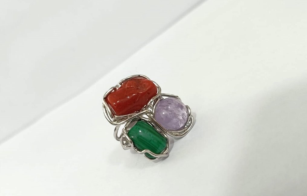 Fără preț de rezervă - Inel Argint Coral - Ametist #1.0