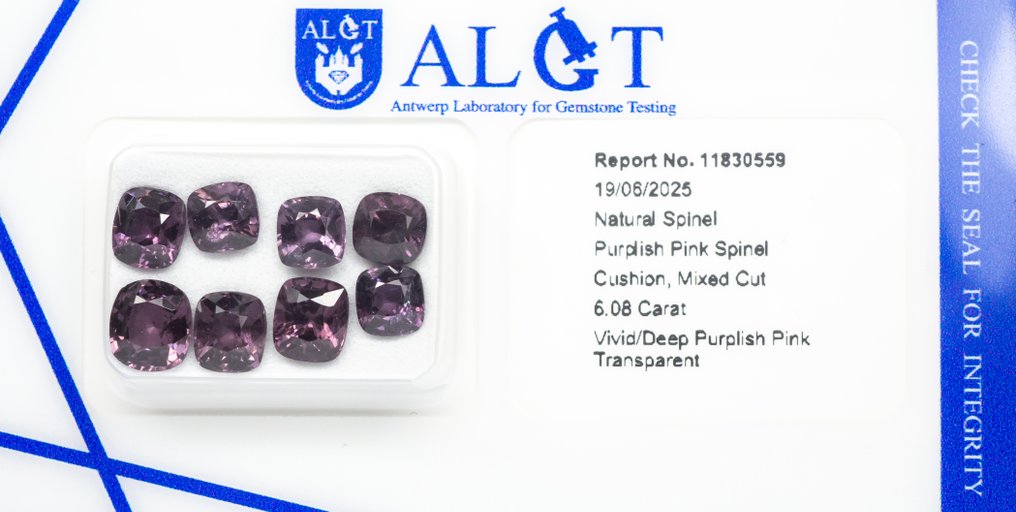 No reserve price - 8 pcs Spinel - 6.08 ct - Antwerp Laboratory for Gemstone Testing (ALGT) - Vivid/Deep Purplish Pink #3.2