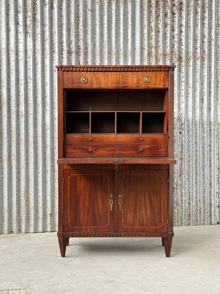 Secrétaire à abattant - Desk, bureau, drop-front desk, drop-front bureau, drop-front secretary. - Mahogany, Oak - Golden was the patina. #2.1