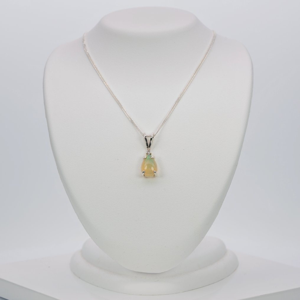 Zonder minimumprijs - G&J - Hanger Zilver Opaal - Diamant - Opal & Diamond #3.2