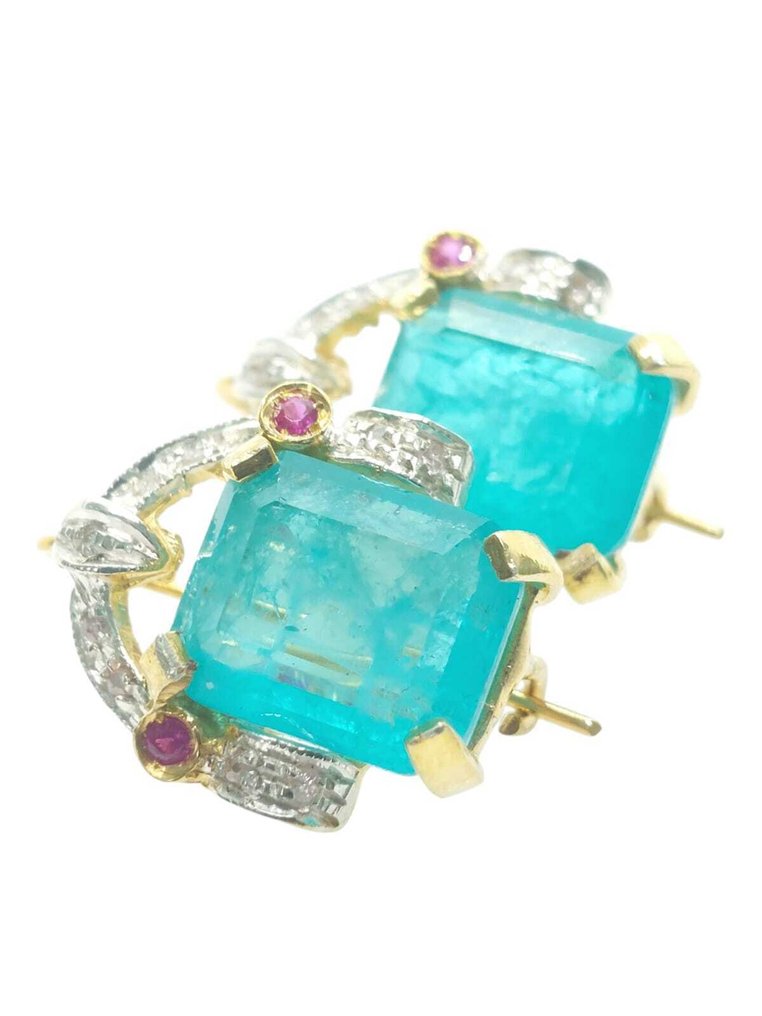 没有保留价 - 耳环 - 9 kt. 银, 黄金 帕拉伊巴碧玺 - 混合宝石 #3.2