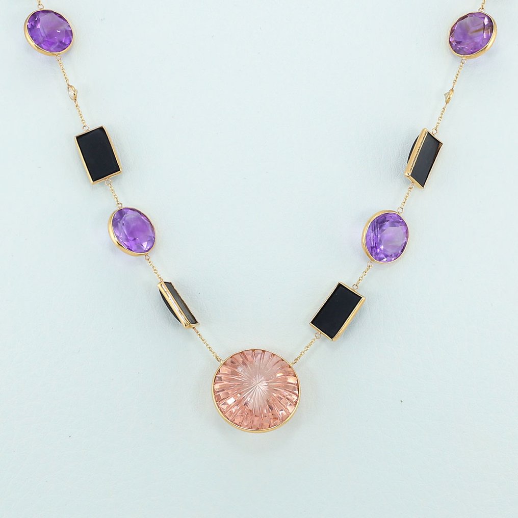 Halsketting - 14 karaat Geel goud - 69.13ct. tw. Gemengde edelstenen - Diamant #1.0