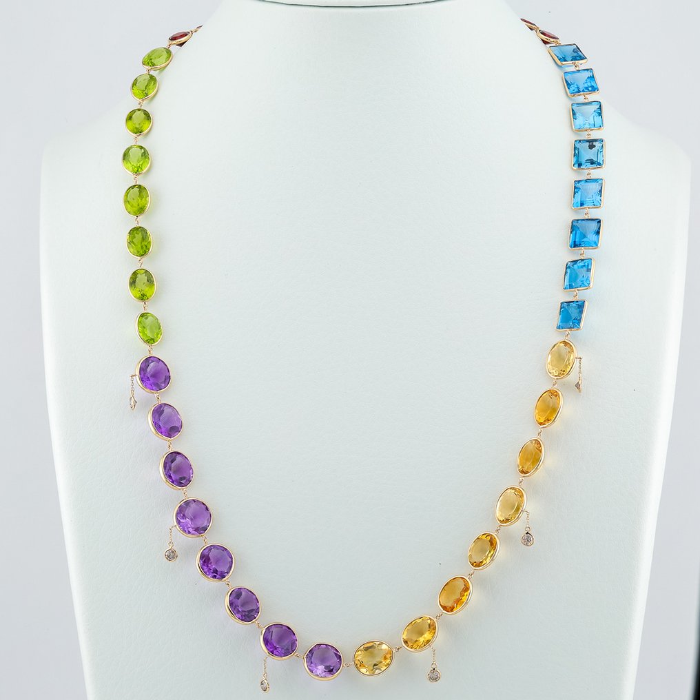 Kaulakoru - 14 kt. Keltakulta - 129.03ct. tw. Jalokivisekoitus - Timantti #1.0