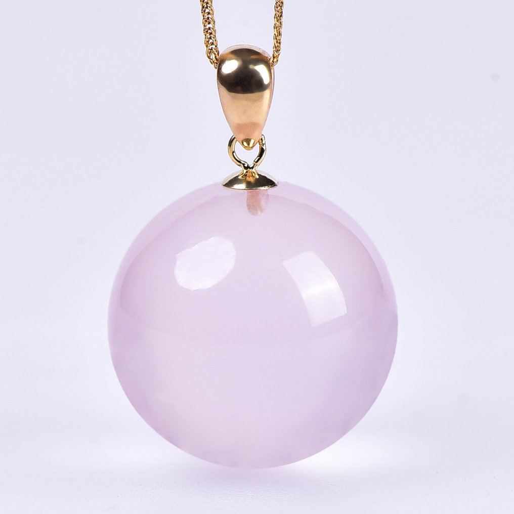 没有保留价 - 吊坠项链 - 18K包金 黄金 石英 - 玫瑰石英 #3.2