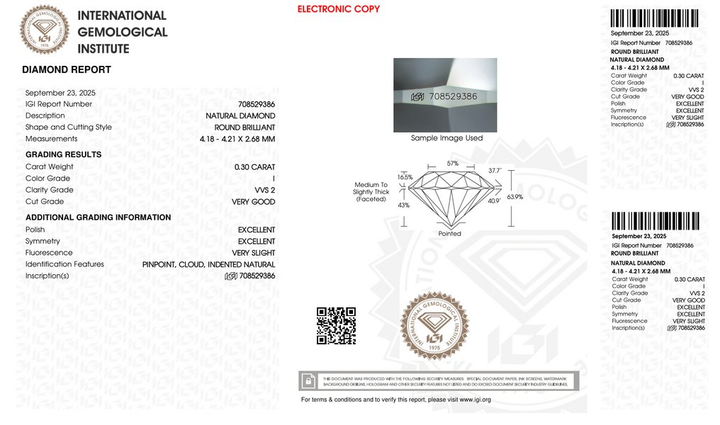 No reserve price - 2 pcs Diamond (Natural) - 0.61 ct - Round - I - VVS2 - International Gemological Institute (IGI) - *Matching Pair* *EX VG* #4.3