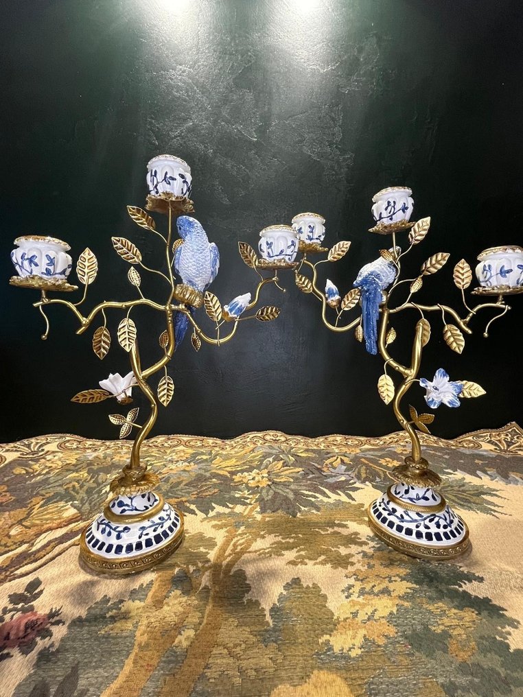 Κηροπήγιο (2) - polyresin, Μέταλλο - κανδήλαρι με παπαγάλους #1.0