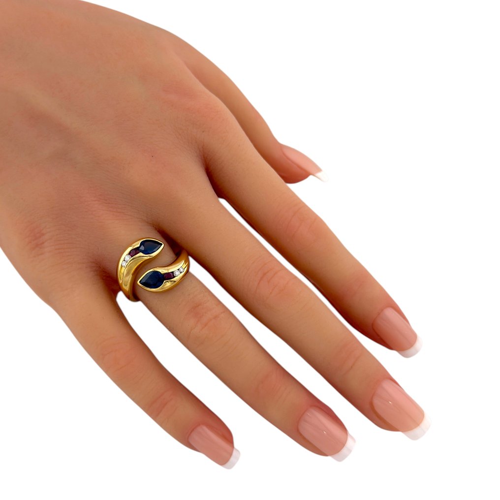 Δαχτυλίδι - 18 καράτια Κίτρινο χρυσό, Δαχτυλίδι από 18K κίτρινο χρυσό και ζαφείρι, ρουμπί και διαμάντια 2.00ct -  2.10ct. tw. Ζαφείρι #3.2
