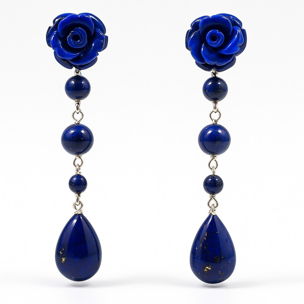 χωρίς τιμή ασφαλείας - Σκουλαρίκια - 18 καράτια Λευκός χρυσός Λάπις λαζούλι - Λάπις λαζούλι #1.0