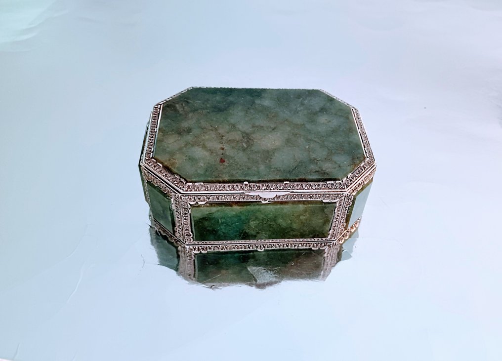 Octagonal - Eske - .800 sølv, Nefritt jade #1.0