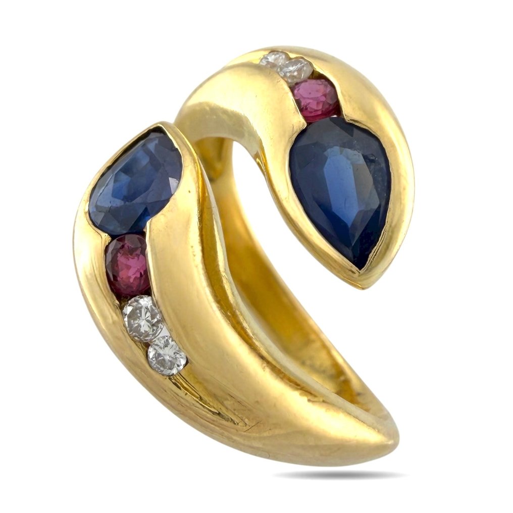 Δαχτυλίδι - 18 καράτια Κίτρινο χρυσό, Δαχτυλίδι από 18K κίτρινο χρυσό και ζαφείρι, ρουμπί και διαμάντια 2.00ct -  2.10ct. tw. Ζαφείρι #4.3