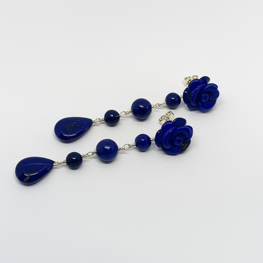 χωρίς τιμή ασφαλείας - Σκουλαρίκια - 18 καράτια Λευκός χρυσός Λάπις λαζούλι - Λάπις λαζούλι #4.3