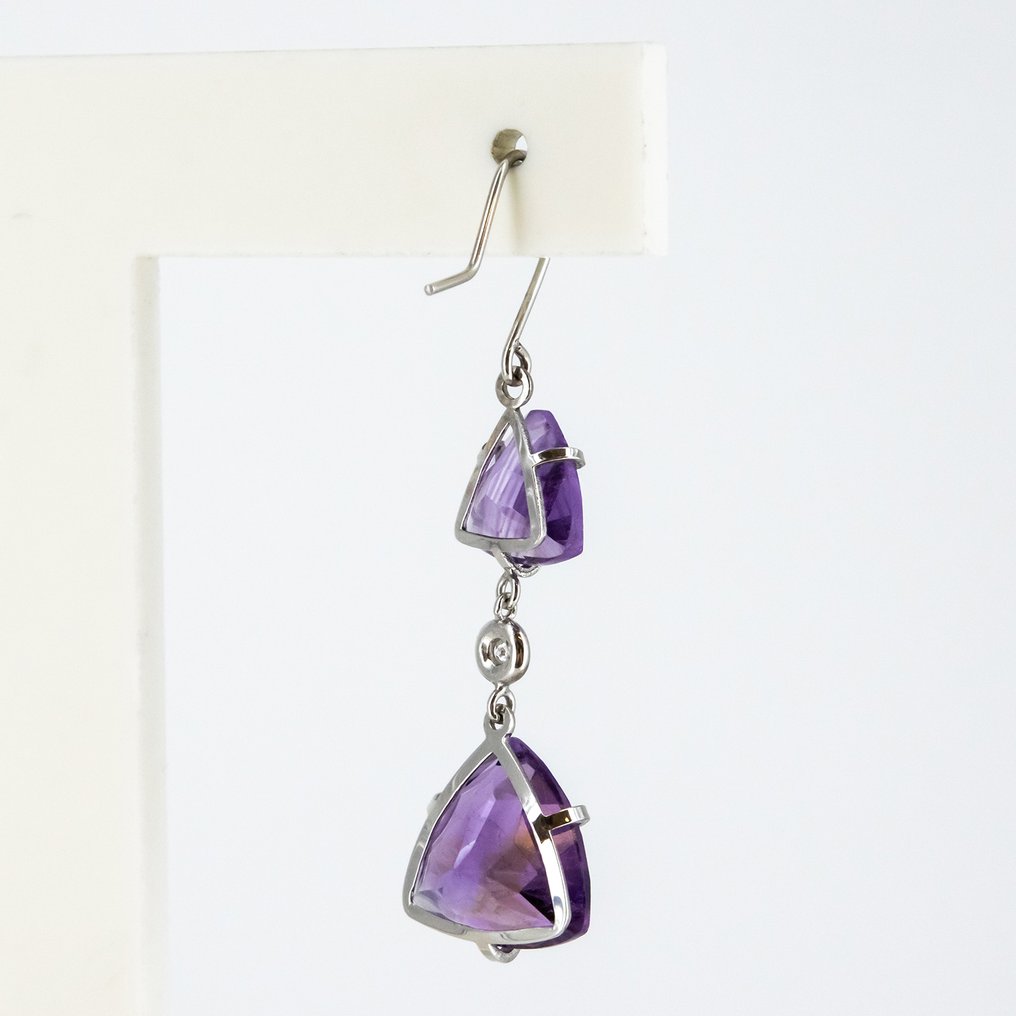 Σκουλαρίκια - 18 καράτια Λευκός χρυσός Αμέθυστος - Διαμάντι #3.2